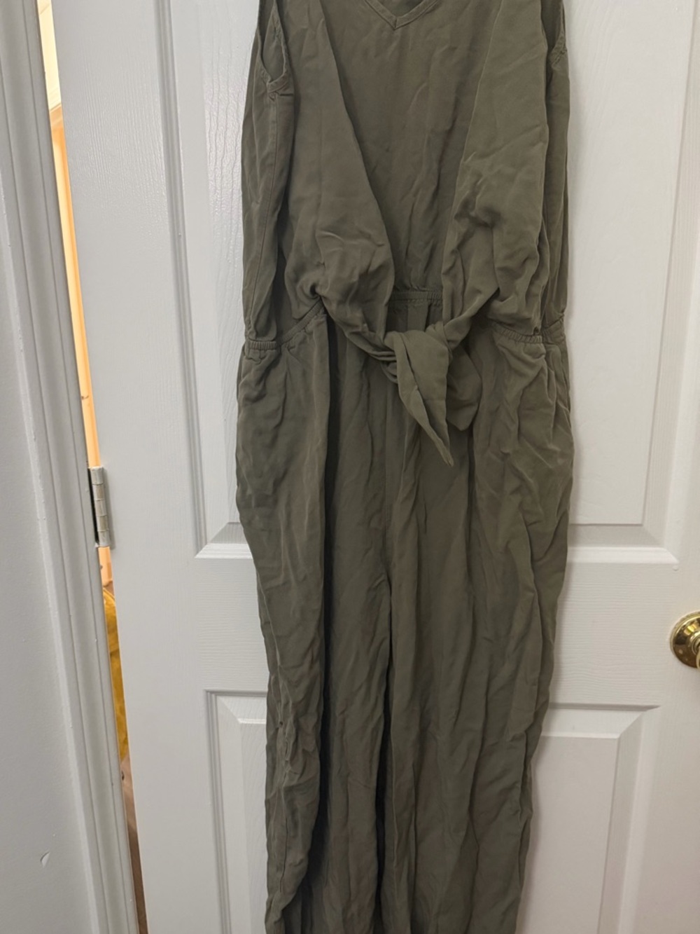 Olive Green Women's Jumpsuit with Waist Tie